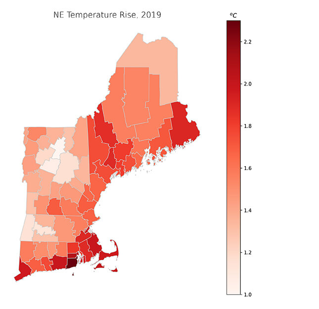 Temperature map of New England