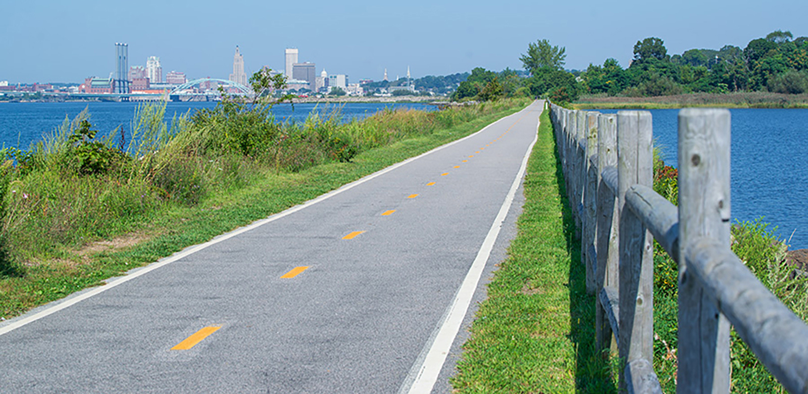 For East Bay Bike Path commuter Tiffany Rhodes, this section of the path in East Providence is her favorite. (Joanna Detz/ecoRI News)