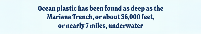 Ocean plastic has been found as deep as the Mariana Trench, or about 36,000 feet, or nearly 7 miles, underwater